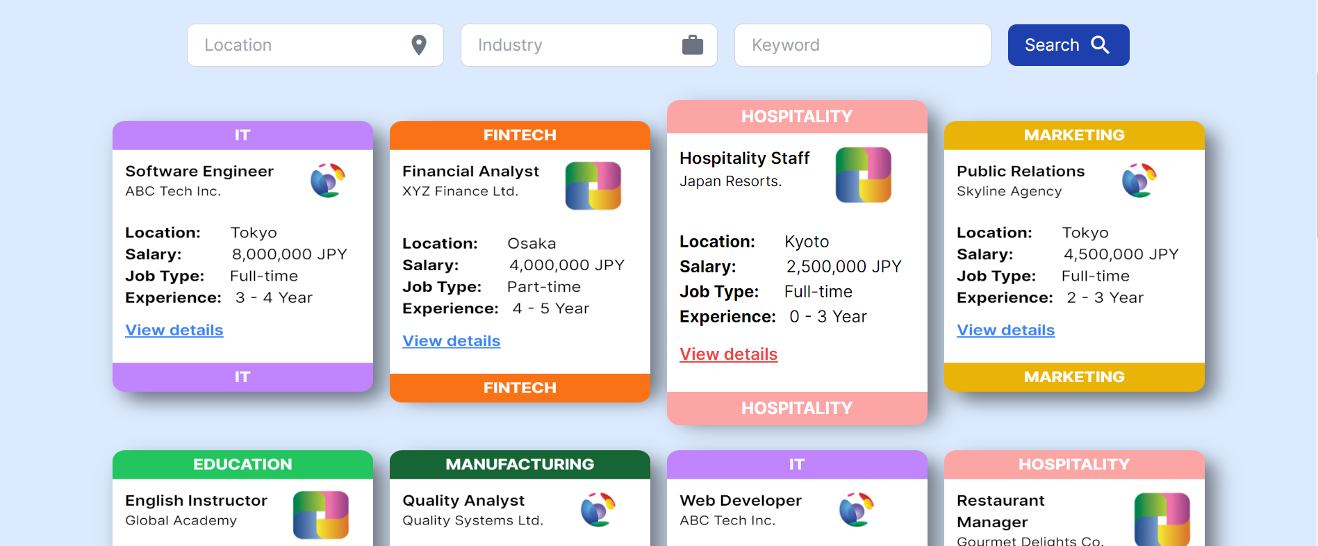 Job listing and filtering