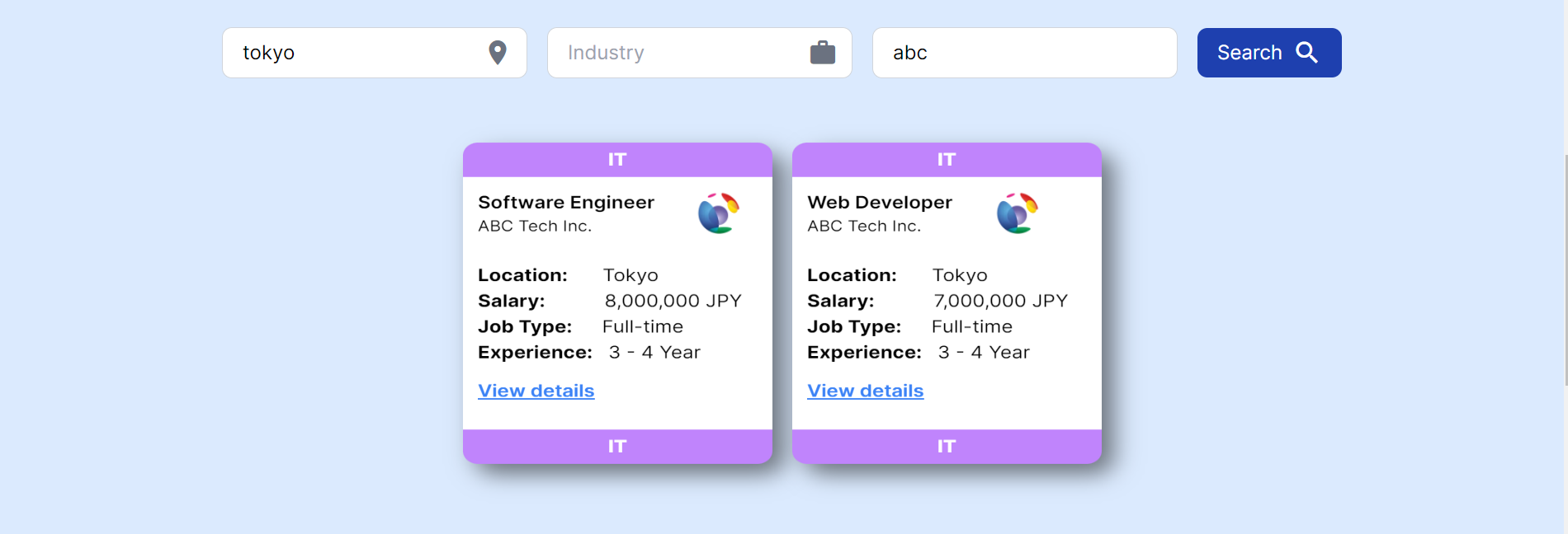 Job listing and filtering